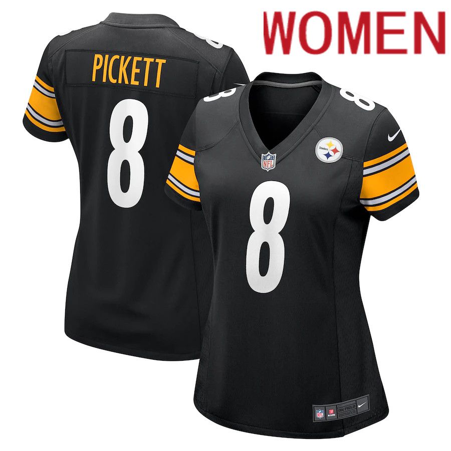 Women Pittsburgh Steelers 8 Kenny Pickett Nike Black 2022 NFL Draft First Round Pick Game NFL Jersey